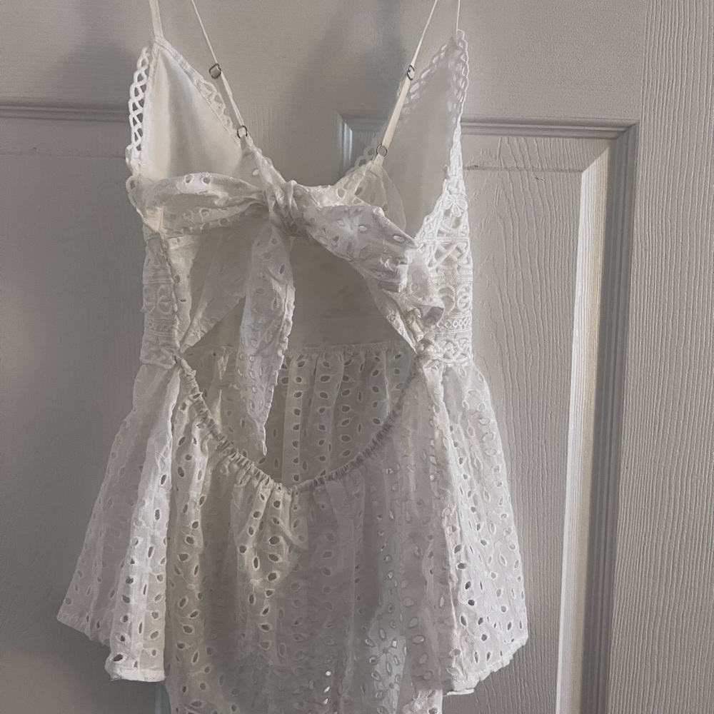 White Eyelet Embroidery Knot Back Top